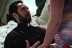 Wet big ass teen Eliza Eves jumped on a perverted priest and rode his dick
