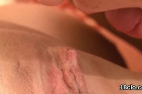 Ideal girl is gaping narrow vagina in closeup and having orgasm