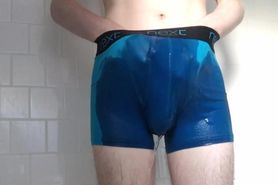 Desperate College Twink Pissing His Blue Boxer Briefs