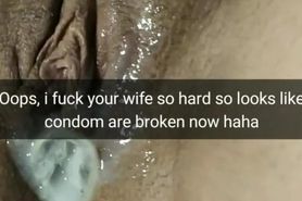 Condom full of lover's cum broken inside my wife's pussy! [Cuckold. Snapchat]