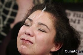 Spicy stunner gets cumshot on her face swallowing all the jism