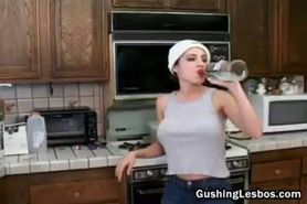 Lesbian dildo fucking in kitchen free part5 - video 1