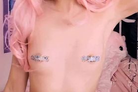 Belle Delphine Peeling of Pasties zoomed in 200% and upscaled