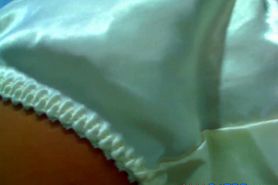 White satin panties in your face