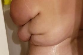 BBW wifey takes slow shower and ends it by giving head.