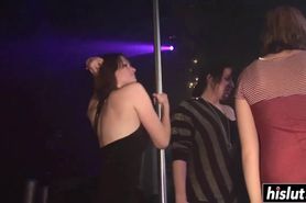 Skinny teens strip down in the club