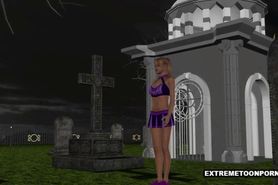 3D Girl Gets Double Penetration In A Graveyard