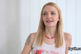 Natural cutie gives a blowjob in pov and gets narrowed kitty rode