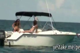 Guy spies on friend with her girlfriend on a boat and hops on