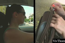 voluptuous lesbian picks up sexy hitch hiker and plays with her
