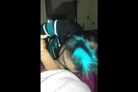 Nerdy latina girlfriend sucking big cock  swallowing cum