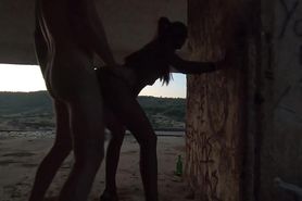 Skinny Teen Sucks And Fucks In Abandoned Building During Sunset