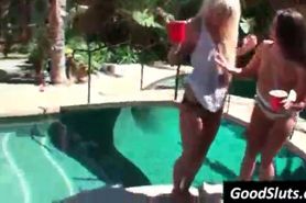 Bitches eat pussies at pool