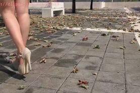 Ball stomping and object crushing, under high heels