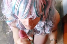 POV Innocent petite cosplay girl great blowjob and swallow cum