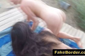 Young sluts are having nasty outdoor threesome by the border