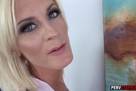 Blonde mature stepmom in hot lingerie sucks a long dick