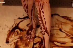 Sherlyn Chopra fully nude and covered with chocolate