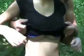 Busty brunette SF TF Facial Outdoors