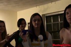 Hazed sorority babes make out and oral