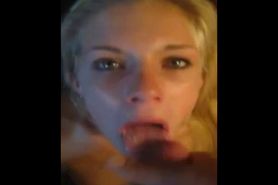 Blonde slut sucks and receives the sperm on her face