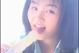 Super hot Japanese babe sucking a dildo part4