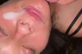 Asian girl gets a quarantine cum facial