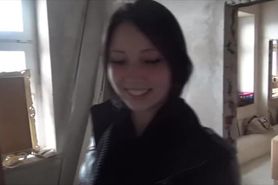 german Nice Girl give a Blowjob in Leather Jacket