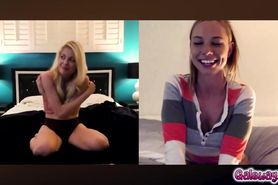 Aidra and Charlotte quietly orgasm over a video