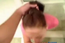 Sexy teen blows BF in bathroom and gets facial