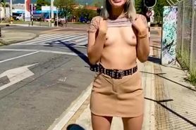 Preview Annabgo - Blonde Anna flashes boobs in public