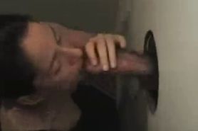 Gloryhole - Sucking a strangers hard cock through the hole in the wall unti
