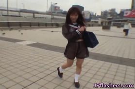 Mikan Cute Asian student flashes her part6