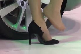 candid nylon feet toeclamp in motorshow