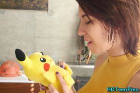 Teen rubs her pussy with pokemon