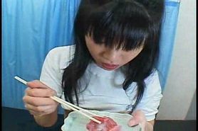 Food - Japanese girl eats cummy something