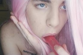 Sucking my pink dildo