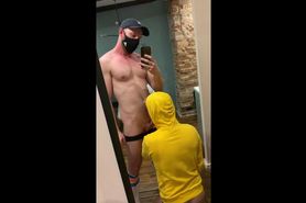 My hetero firend sucks my dick in yellow hoodie and jockstrap