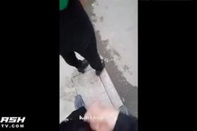 Massive Cumshot on Asian at Bus Stop