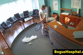Redhead squirter fucked on doctors desk