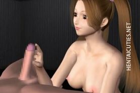 Pigtailed 3D anime girl play with dick