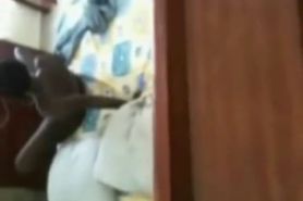 Hot black teen caught masturbating by a window peeper