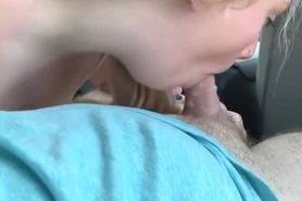 Horny couple screw to creampie in the car