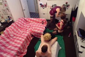 TGirl Foursome including Anal train with Essex Girl Lisa, April and Pauline