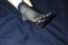 Nylon socks. FootJob