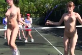 Hazing College Sorority Pledges Outdoors On Tennis Court