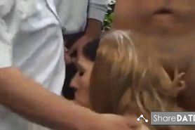 Blonde wife gangbanged by strangers in a public park