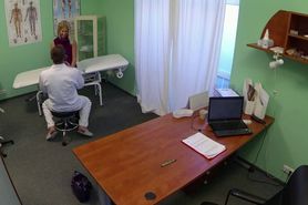 Blonde without panties fucked by doctor in his office