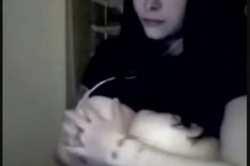 Gorgeous brunette teen with huge naturals on webcam