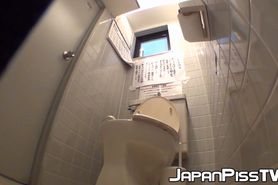 Unaware Japanese female workers pee on a hidden cam